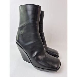 Khaite Women's Black Morgan Leather Ankle Wedge Boots Size 40